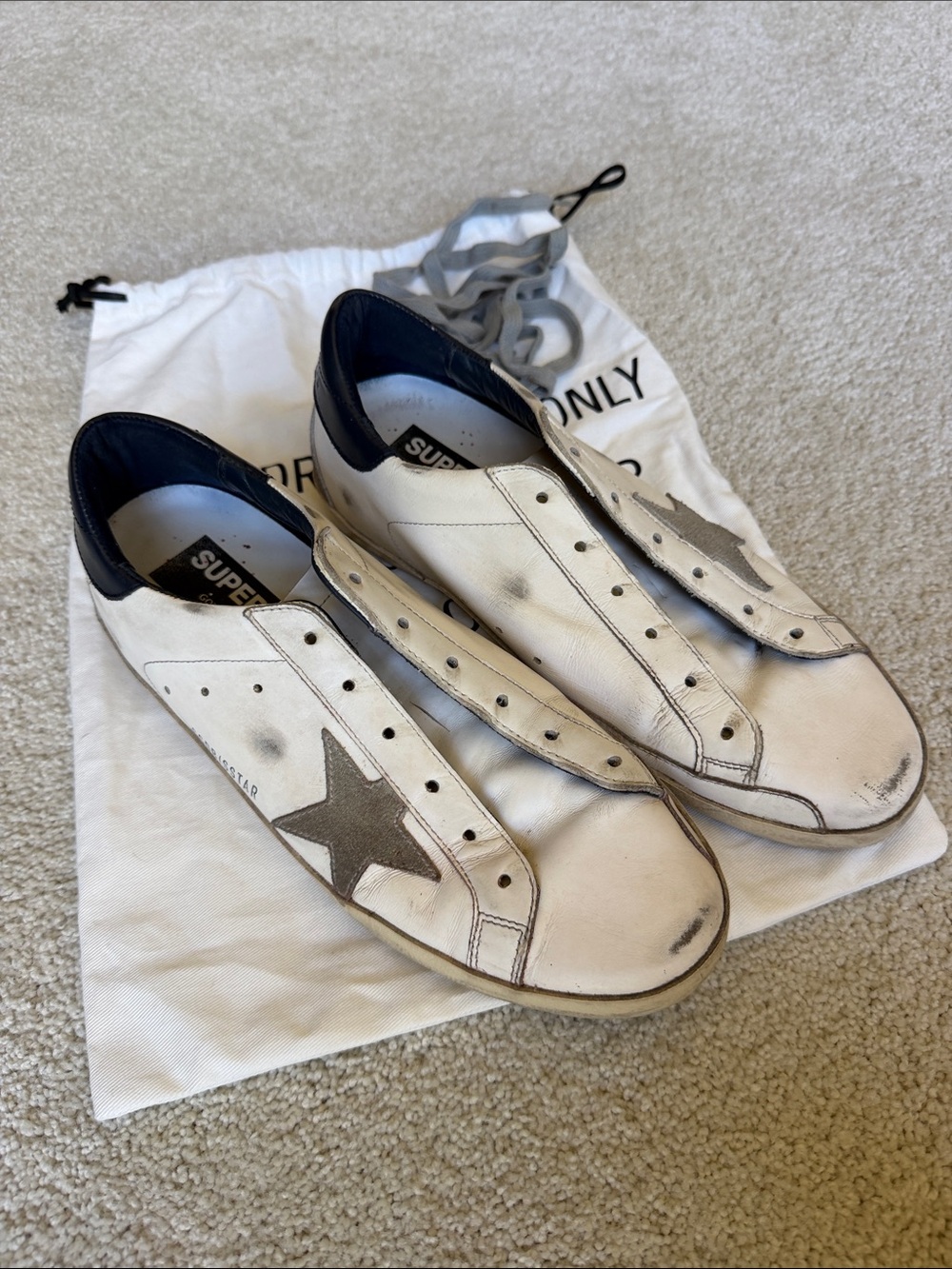 Golden Goose White Leather Low-Top Sneakers with Gray Star